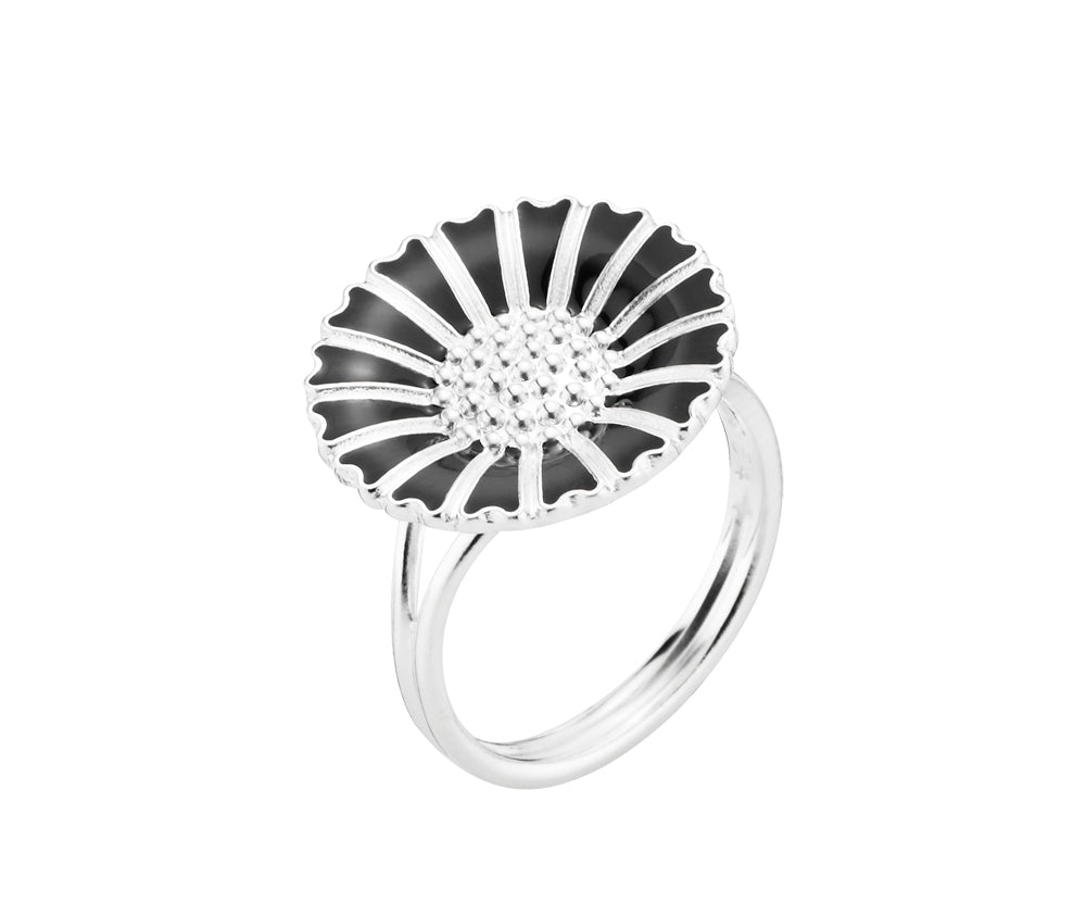 Marguerit Ring 18mm 24 kt Forgyldt - Sort