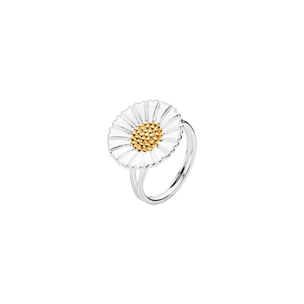 Marguerit Ring 18mm 24 kt Forgyldt - Hvid